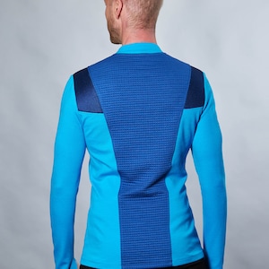 Cyberpunk sweater thumbhole sleeves futuristic clothing blue pullover CC1-7 men image 1