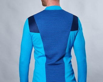 Cyberpunk sweater thumbhole sleeves futuristic clothing blue pullover - CC1-7 men