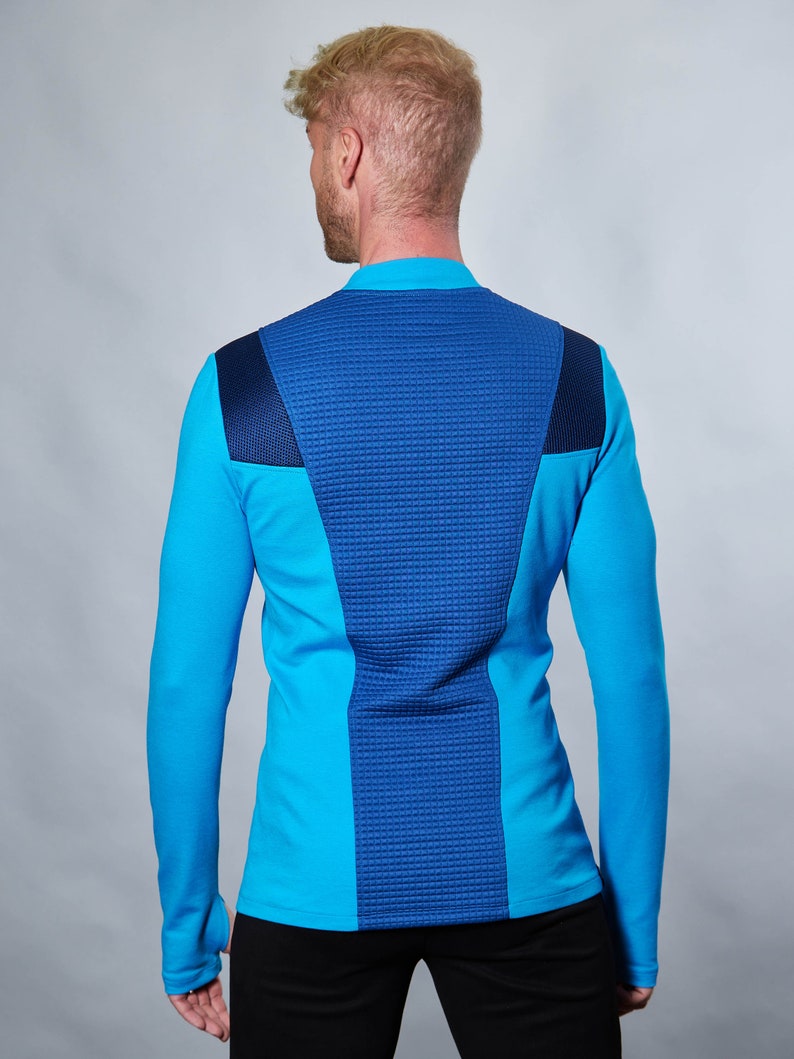 Cyberpunk sweater thumbhole sleeves futuristic clothing blue pullover CC1-7 men image 1