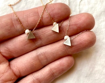 Delicate Pearl & 925 Sterling Silver STEM Necklace; Unique June Birthstone; Micro Sterling Silver Triangle; Gift for Engineer; June Birthday