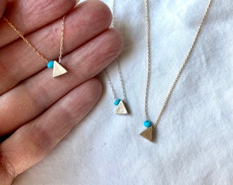 Delicate Turquoise & 925 Sterling Silver STEM Necklace; Unique December Birthstone Idea; Sterling Silver Triangle; Gift for Mathematician