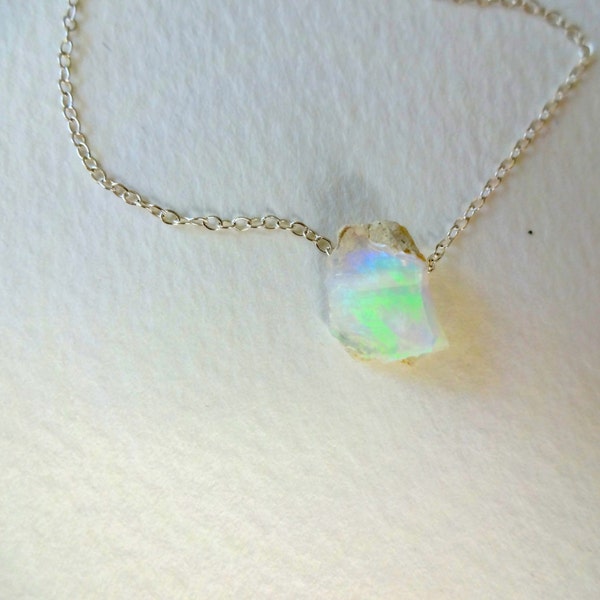 Rough Opal Pendant and 925 Sterling Silver Chain Necklace