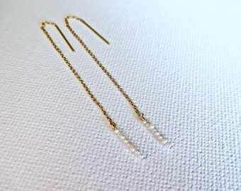 Micro Freshwater Pearl Cluster Earring Threads; Pearl & 14k Gold Fill or 925 Sterling Silver Earring Threads; Minimalist Bridal Jewelry