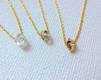 Natural Micro Herkimer Diamond 14k Gold Fill Chain Necklace; Free Formed Faceted Herkimer Diamond; Natural Quartz from NY USA; Modern Style