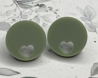 1 Paar Ohrstecker Herz Acryl 20 mm olivgrün