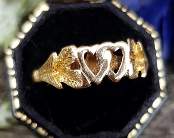 Vintage 1979 9ct Yellow Gold Luckenbooth Entwined Love Heart Ring / Size Q 1/2