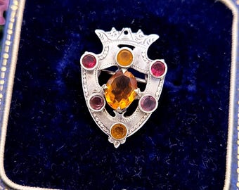 Antique Victorian Sterling Silver Crowned Heart Luckenbooth Miniature Brooch