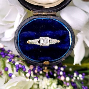 Antique Art Deco 18ct Gold Platinum Old European Cut Diamond Solitaire Engagement Ring / Size O or 7.5