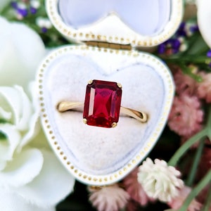 Antique Art Deco 9ct Yellow Gold Raspberry Pink Glass Solitaire Ring / Size N or 7