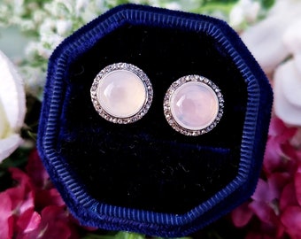 Antique Victorian 18ct Yellow Gold Moonstone and Rose Cut Diamond Stud Earrings
