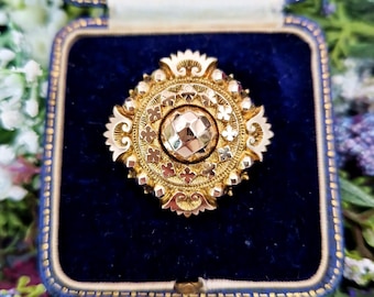Antique Victorian 9ct Gold Cased Ornate Large Aesthetic Glass Locket Brooch Pin