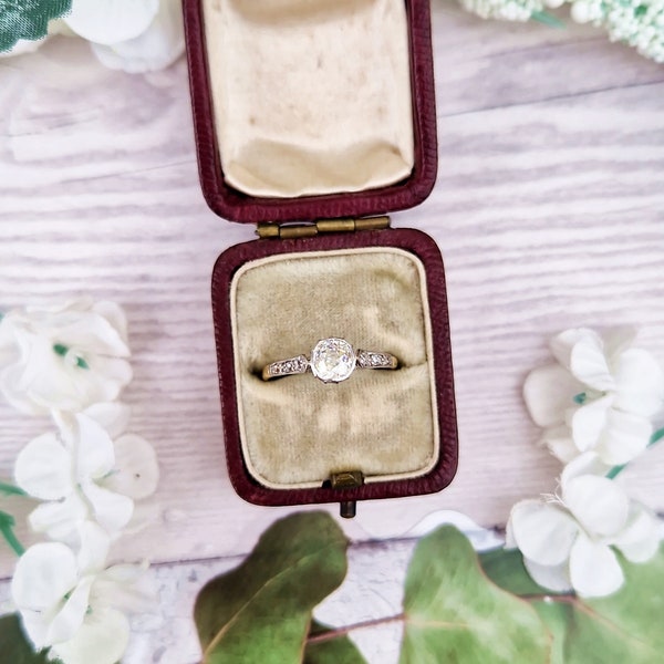 Vintage Brown and Cream Interior Leatherette Jewellery Ring Box for Display Collection Gift or Engagement