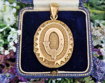 Antique Victorian Chunky Gold Tone Large Symbolic Belt and Buckle Protection Locket Pendant