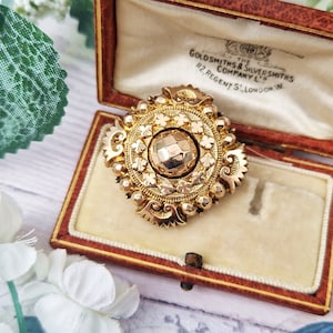 Antique Victorian 9ct Gold Cased Ornate Large Aesthetic Glass Locket Brooch Pin