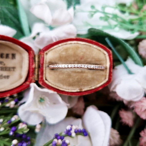 Vintage 9ct Gold Slim Dainty Diamond Full Eternity Wedding Band Ring / Size T or 10