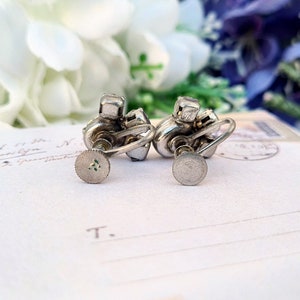 Vintage Art Deco Silver Tone Clear Foil Backs Glass Statement Fan Screw Back / Screw On Earrings image 7