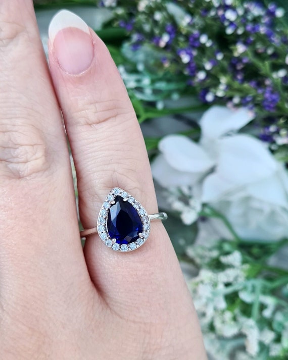 ヴィンテージ スターリング シルバー ロイヤル ブルー ガラス ティア