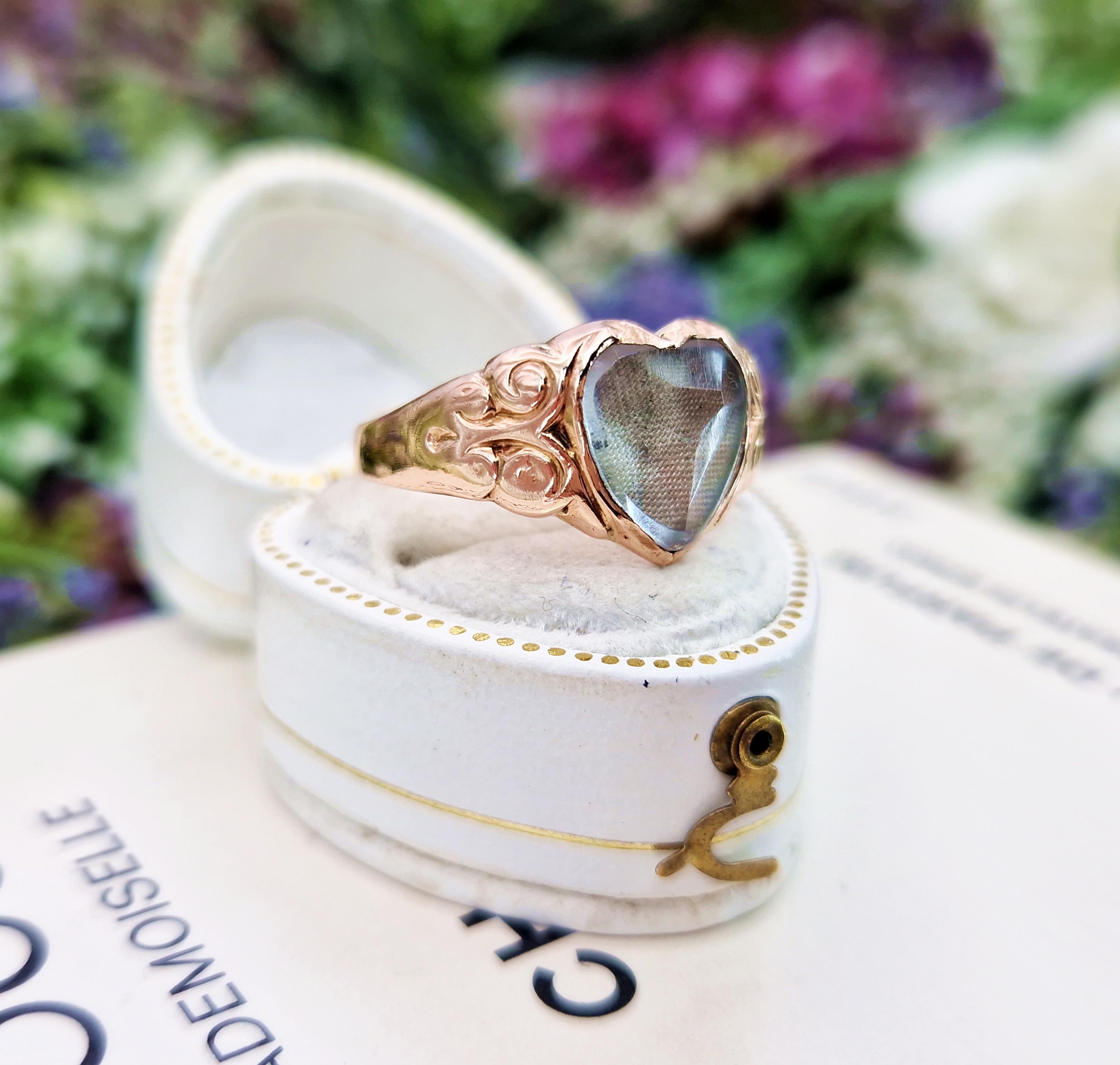 Antique 1909 Edwardian 9ct Rose Gold Rock Crystal Heart Locket
