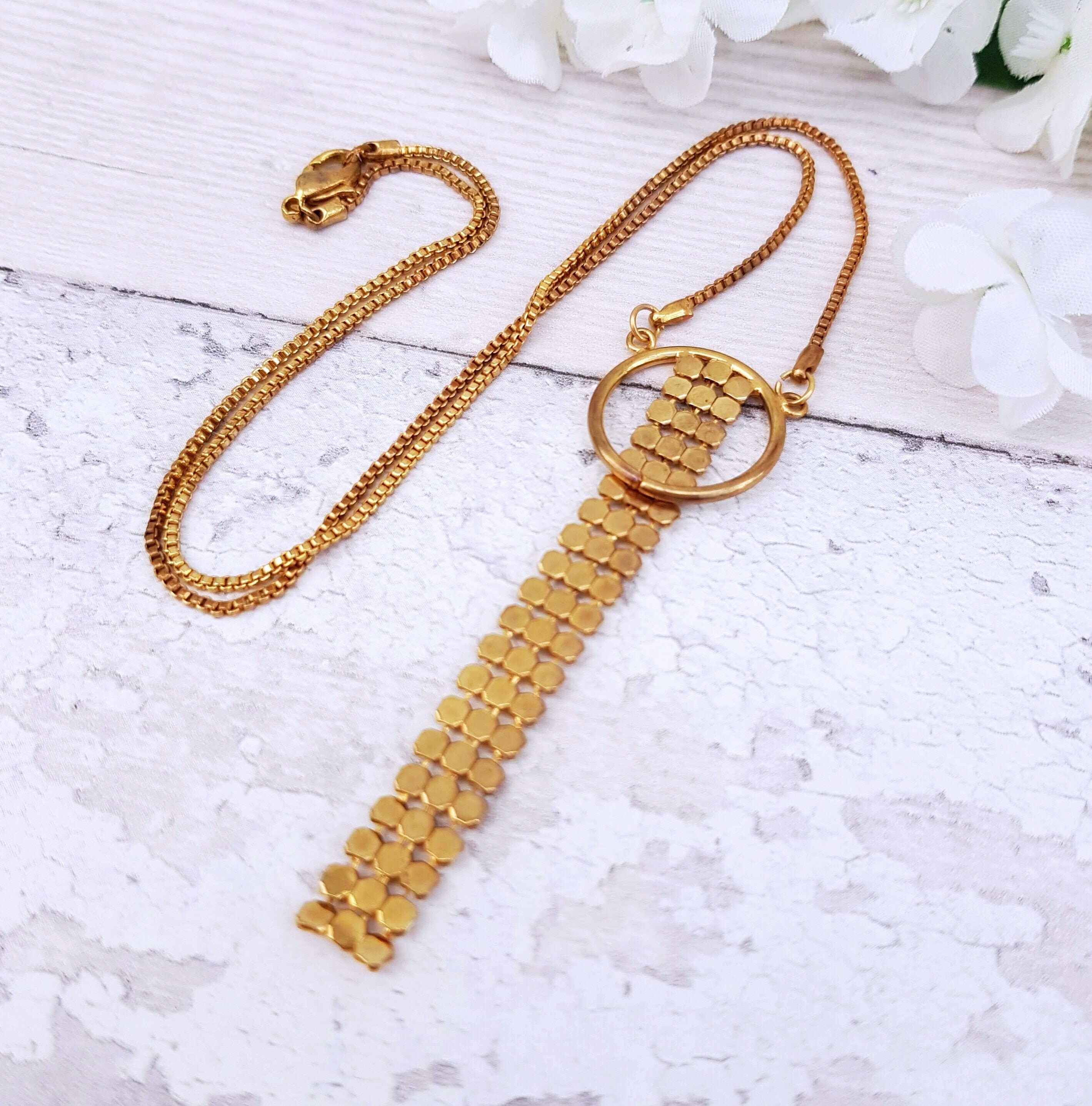 Vintage Gold Tone Hanging Chainmail Link Mesh Hoop Drop Etsy UK