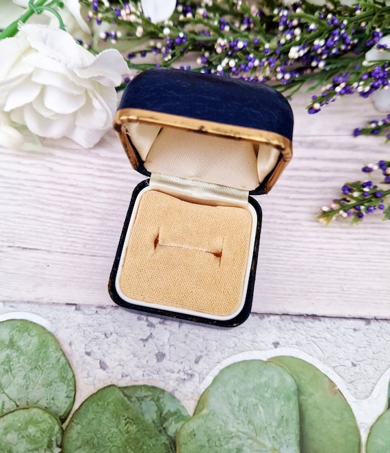 Vintage Navy Blue Gold and Pink Leatherette Jewellery Ring Box for Display  Collection Gift or Engagement
