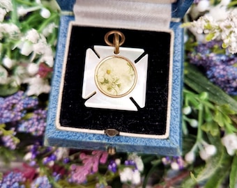 Antique Victorian Mother of Pearl Maltese Cross Locket Pendant Fob