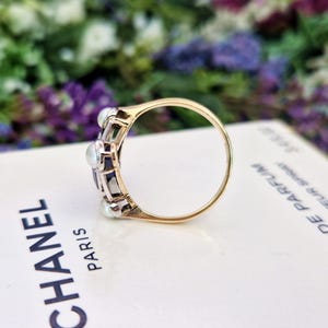 Antique Art Deco 18ct Gold Royal Blue Sapphire & White Pearl Statement Ring / Size Q 1/2 or 8.5 image 7