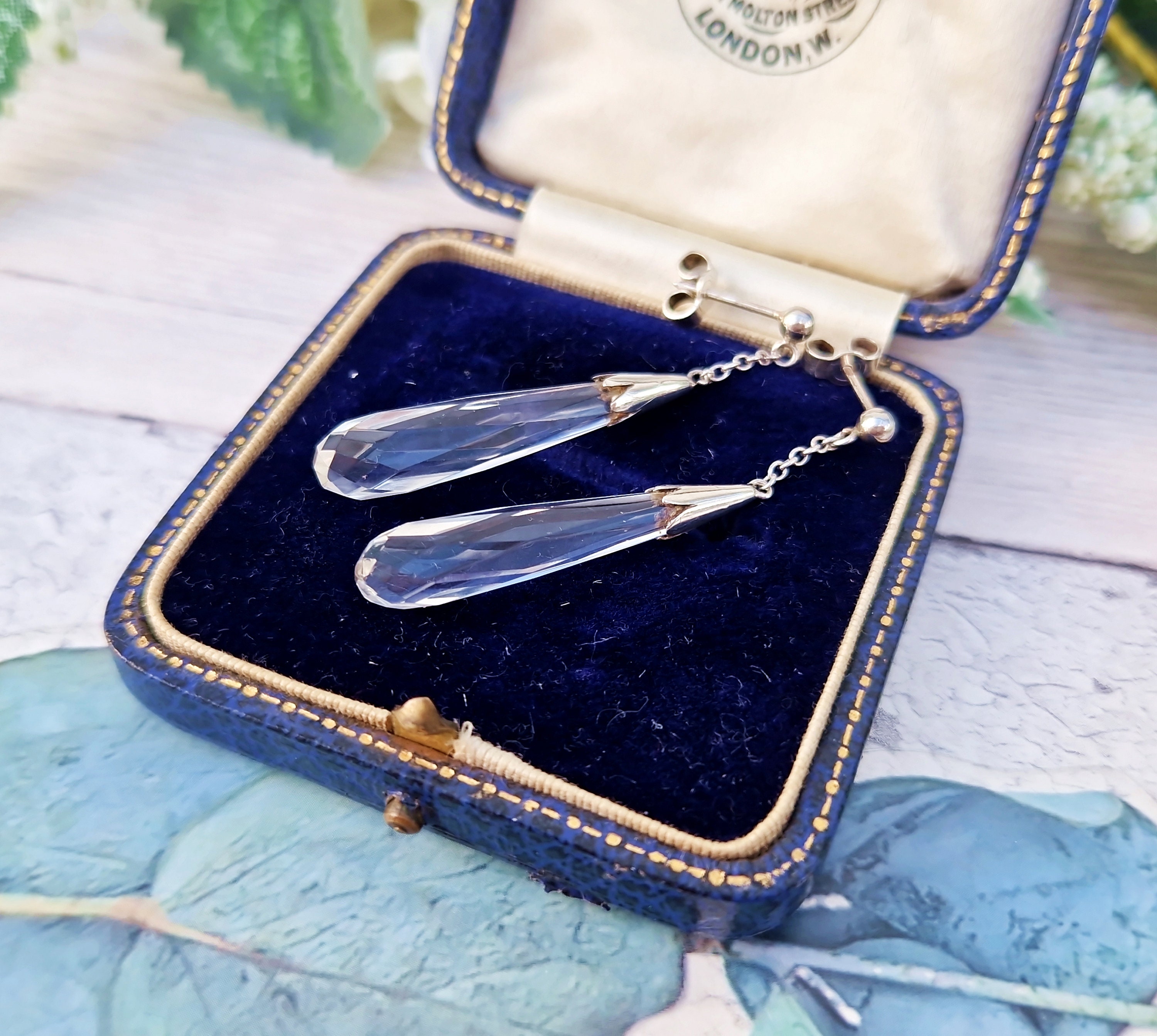 Vintage Art Deco Sterling Silver Long Faceted Clear Rock