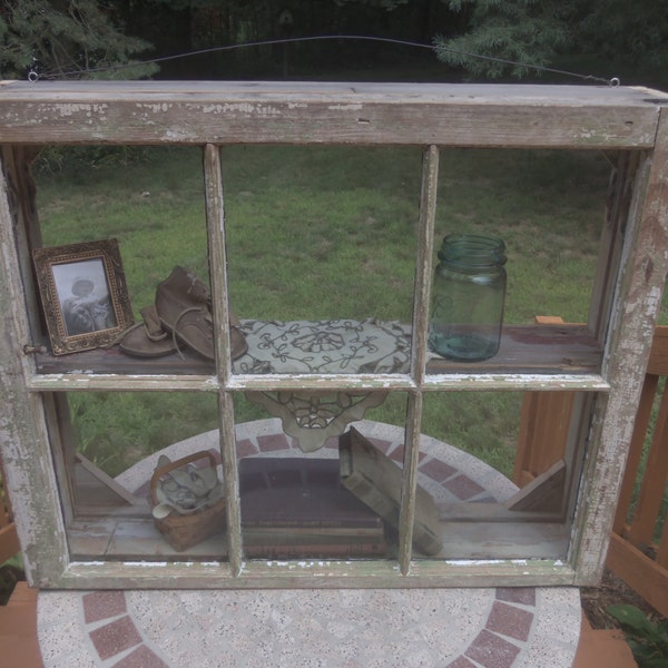 VIntage Rustic Farm Window Wall Cabinet Storage Shelf