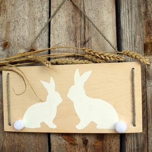 Easter Decoration Easter Bunny Easter Decor Rustic Easter Wood Sign Easter Gift Ideas Basket Easter Hanger Egg Hunt Basket Wooden Rabbit