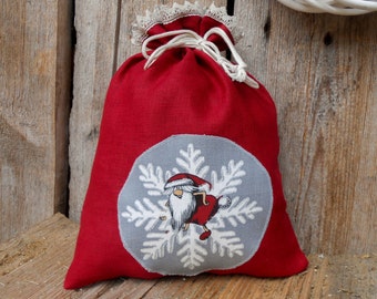 Red Christmas Snowflakes Gift Bag God Jul Finland Christmas Scandinavian Fabric Christmas Sack Nordic Christmas Gift Bag Christmas Decor