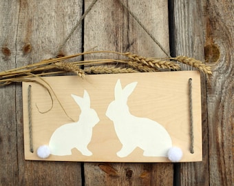 Easter Decoration Easter Bunny Easter Decor Rustic Easter Wood Sign Easter Gift Ideas Basket Easter Hanger Egg Hunt Basket Wooden Rabbit