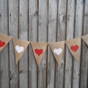 Heart Banner Valentines Day Decor Valentines Banner Heart Garland Heart Bunting Valentines Garland Photo Prop Burlap Rustic Wedding Banner