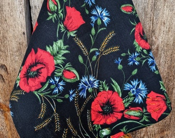 Strofinaccio in lino con papaveri e fiordalisi – Regalo floreale per la mamma