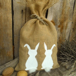 Easter Rabbit Easter Bunny Gift Bag Burlap Easter Gift Bag Easter Basket Easter Decor Spring Burlap Gift Bag Spring Gift Rustic image 4