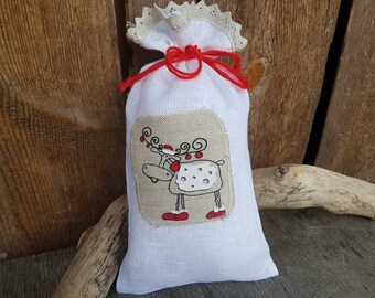 Scandinavian Christmas Gift Bag Swedish Fabric Reindeer Santa Sack Swedish Christmas Santa Sack Christmas Bag Deer Ornament Holiday Gift Bag