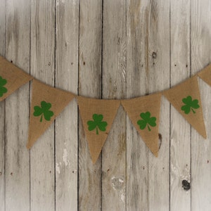 St Patricks Day Banner Shamrock Banner Shamrock Bunting Shamrock Garland Irish Decor St Patricks Day Decor Spring Banner Burlap Banner image 5