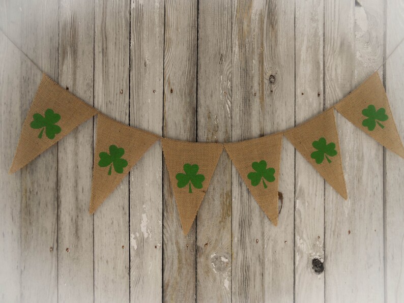 St Patricks Day Banner Shamrock Banner Shamrock Bunting Shamrock Garland Irish Decor St Patricks Day Decor Spring Banner Burlap Banner image 5