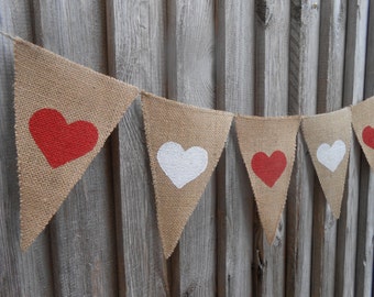 Heart Banner Wedding Banner Bridal Party Banner Burlap Wedding Decor Wedding Garland Heart Garland Rustic Burlap Bunting Wedding Bunting