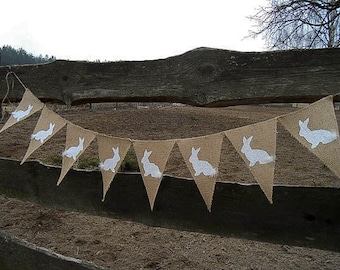 Easter Bunny Banner Easter Garland Easter Bunting Easter Banner Easter Decor Burlap Bunting Rustic Easter Burlap Garland