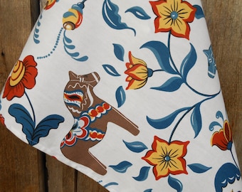 Swedish Dala Horse Kitchen Towel With Nordic Folk Art Design