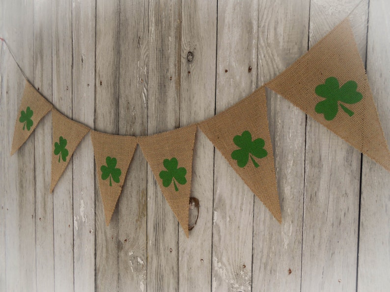 St Patricks Day Banner Shamrock Banner Shamrock Bunting Shamrock Garland Irish Decor St Patricks Day Decor Spring Banner Burlap Banner image 3