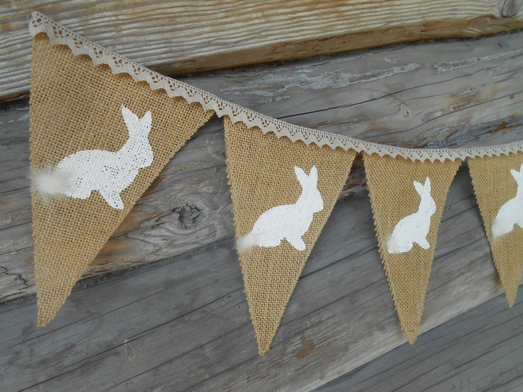 Easter Bunny Banner Easter Garland Easter Burlap Banner Rabbits Banner ...