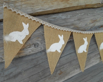Easter Bunny Banner Easter Garland Easter Burlap Banner Rabbits Banner Easter Decor Burlap Bunting Rustic Easter Burlap Garland