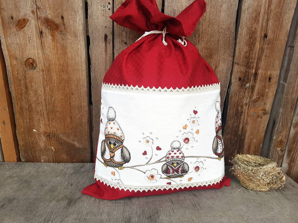Christmas Sack Christmas Gift Bag Cute Owl Gift Bag Christmas Gift Santa Sack Christmas Bag Gift Wra