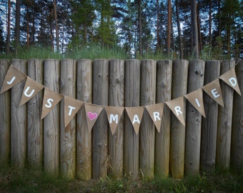 Just Married Wimpelkette Just Married Girlande Just Married Banner Hochzeitsbanner Hochzeitsdeko Jute-Banner Jute-Hochzeitsgirlande