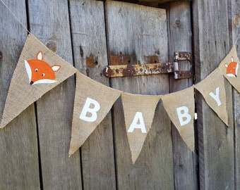 Fox Banner Fox Bunting Fox Nursery Banner Fox Baby Shower Banner Woodland Party Decor Fox Decor Christening Banner Woodland Nursery Decor