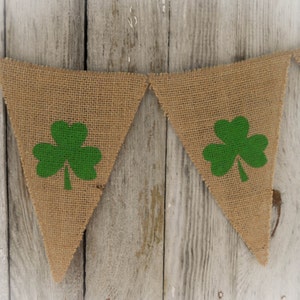 St Patricks Day Banner Shamrock Banner Shamrock Bunting Shamrock Garland Irish Decor St Patricks Day Decor Spring Banner Burlap Banner image 4