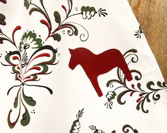 Swedish Kitchen Towels Scandinavian Dala Horse Towel Swedish Fabric Dish Towel Tea Towel Kitchen Decor Christmas Gift Scandi Kitchen Towel