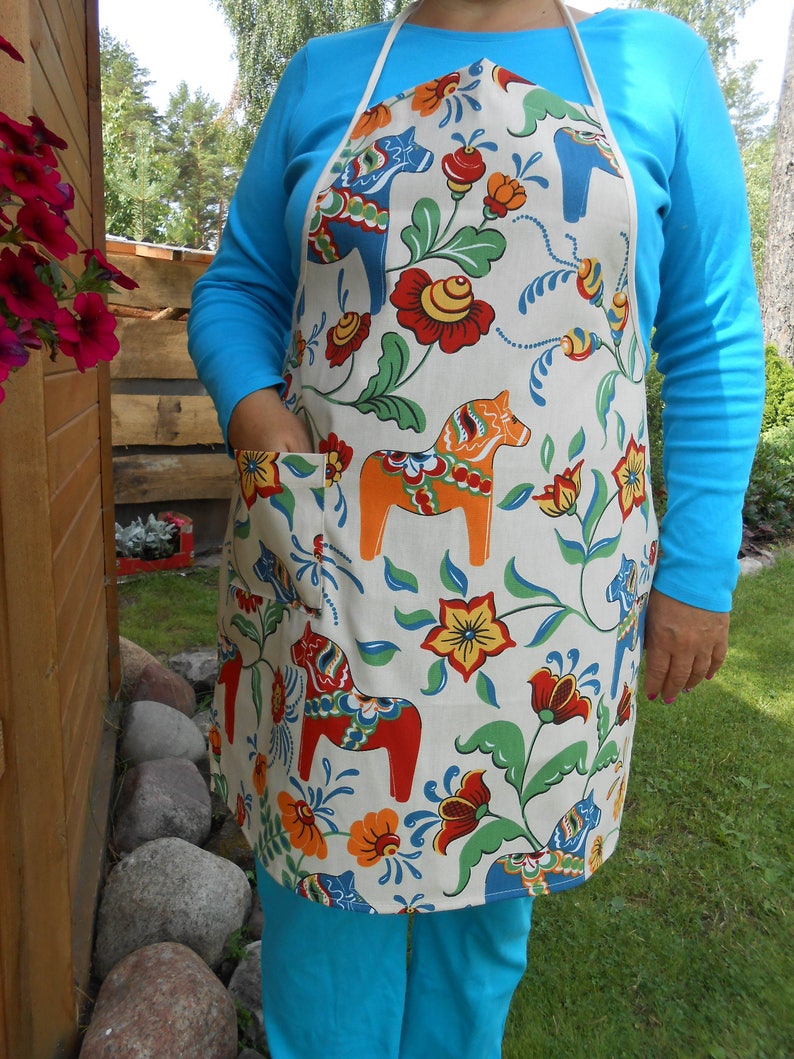 Swedish Dala Horse Apron Womens Aprons Cooking Apron Etsy