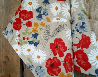 Meadow Red Poppy Kitchen Towel Dish Daisies Cornflowers Linen Hand Towel Gift For Mother Linen Fabric Linen Towel Flower Towel Tea Towel